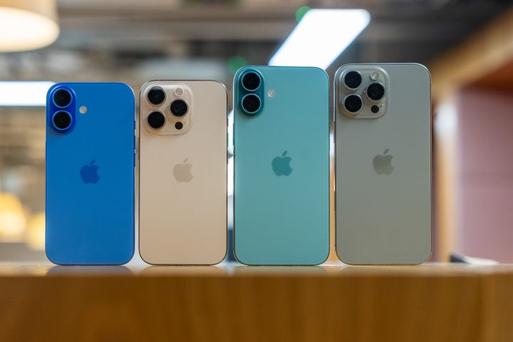 iPhone 16 Pro Max next to the 16 Plus, 16 Pro and regular iPhone 16