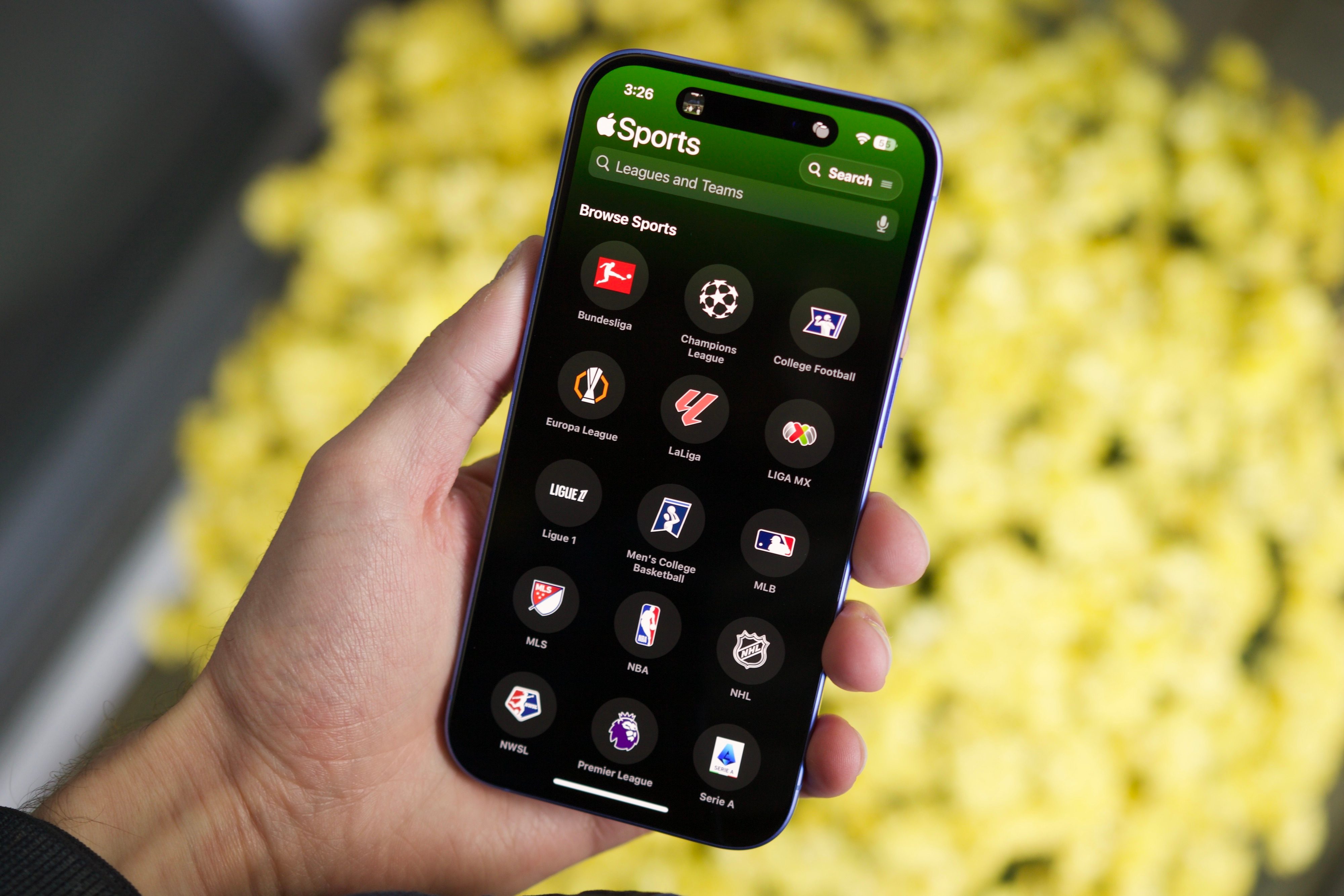 Apple Sports app running on an iPhone 16.