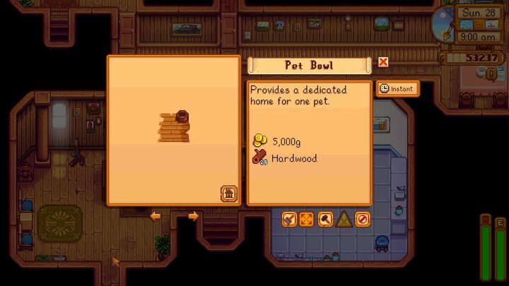 Pet Bowl purchase in Stardew Valley.