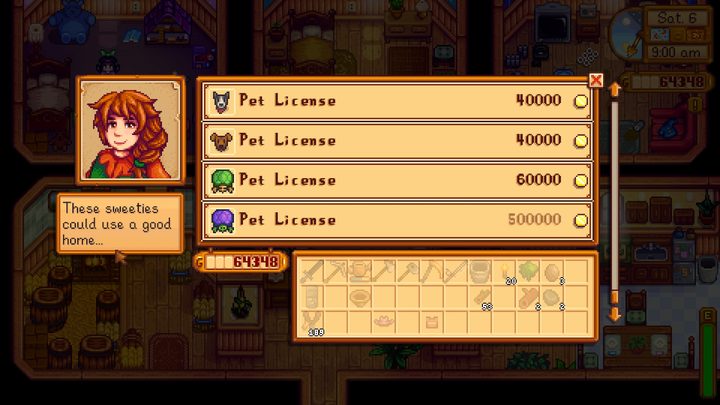 List of pets to adopt in Stardew Valley.