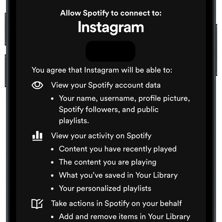 Spotify linking page on Instagram for iOS.