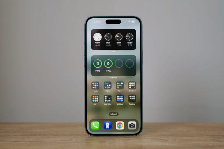 The Apple iPhone 16 Plus's home screen.