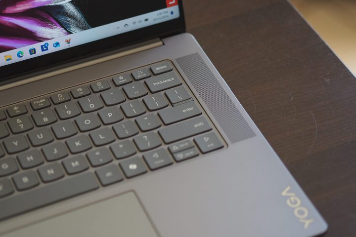 Lenovo Yoga Slim 7i Aura Edition top down view showing speakers.