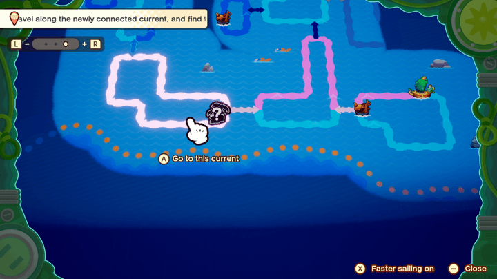 A map shows a sailing route in Mario and Luigi Brothership.