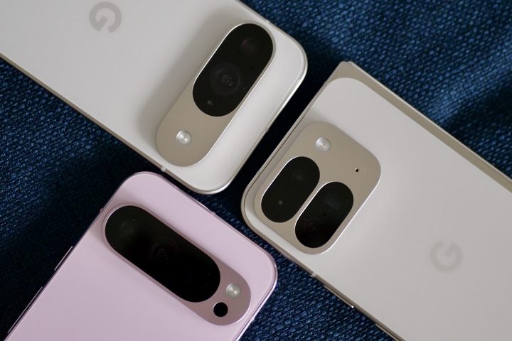 The Google Pixel 9 Pro Fold, Pixel 9 Pro, and Pixel 9's cameras.