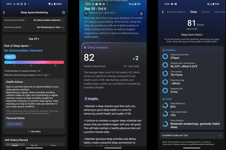Screenshots taken from the RingConn Gen 2 app.