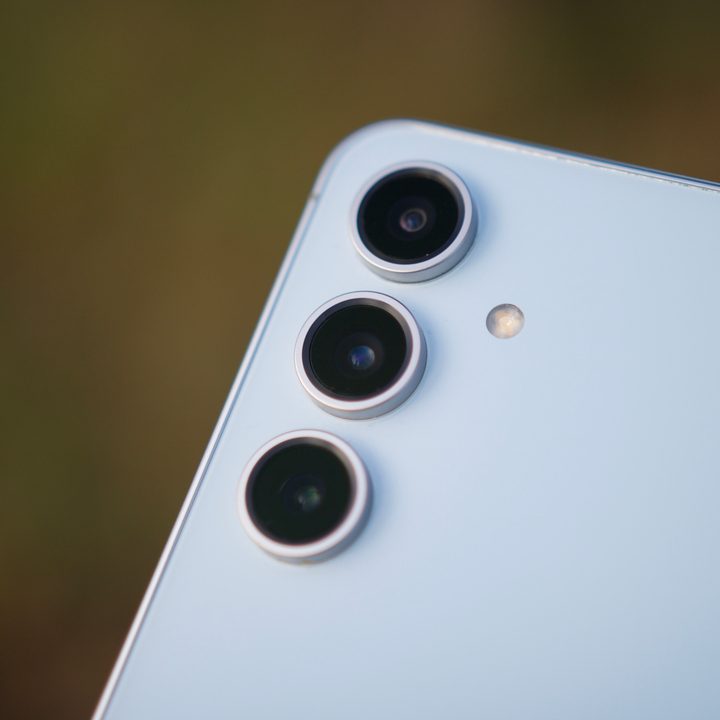 Close-up picture of the three rear cameras on the Samsung Galaxy S24 FE.