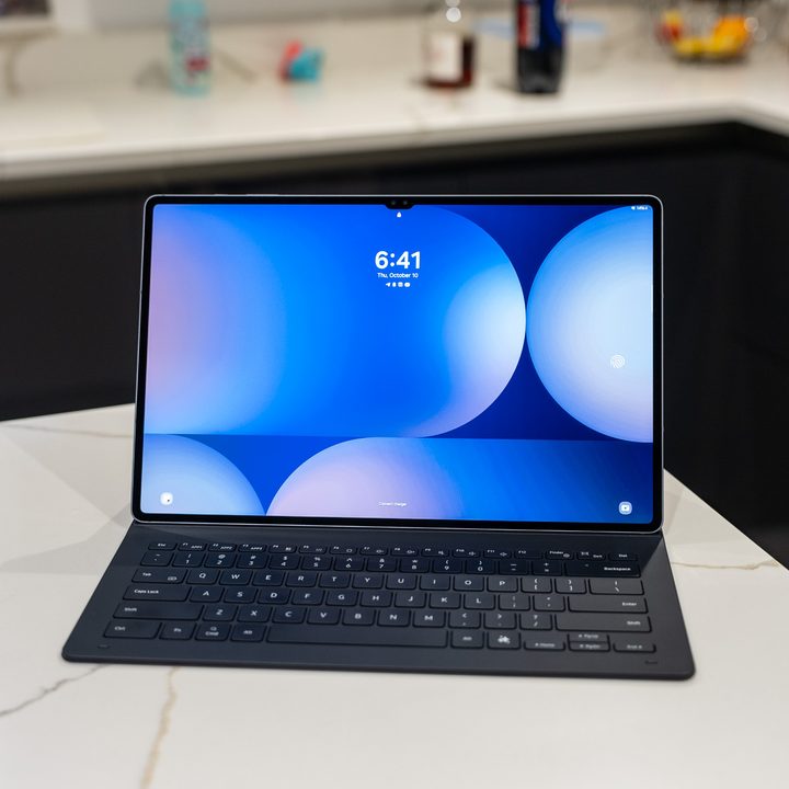 The Samsung Galaxy Tab S10 Ultra connected to its keyboard.