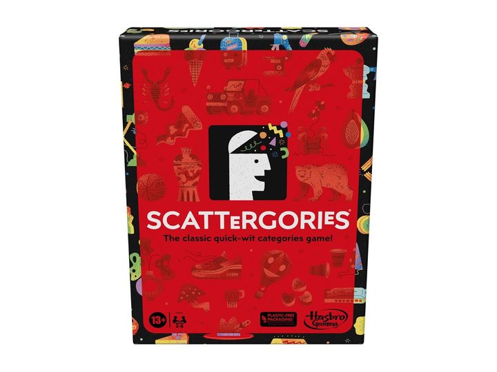 The Scattergories board game against a white background.