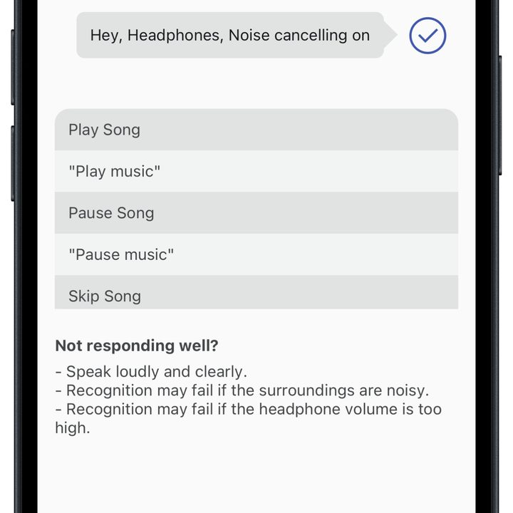 Sony Sound Connect app for iOS: Voice commands.