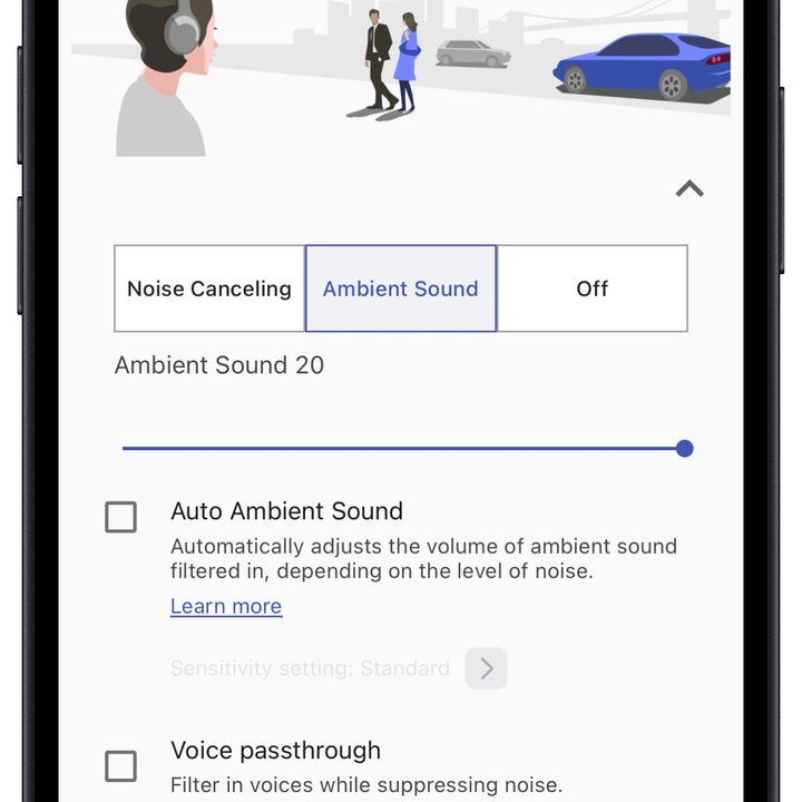Sony Sound Connect app for iOS: sound settings.