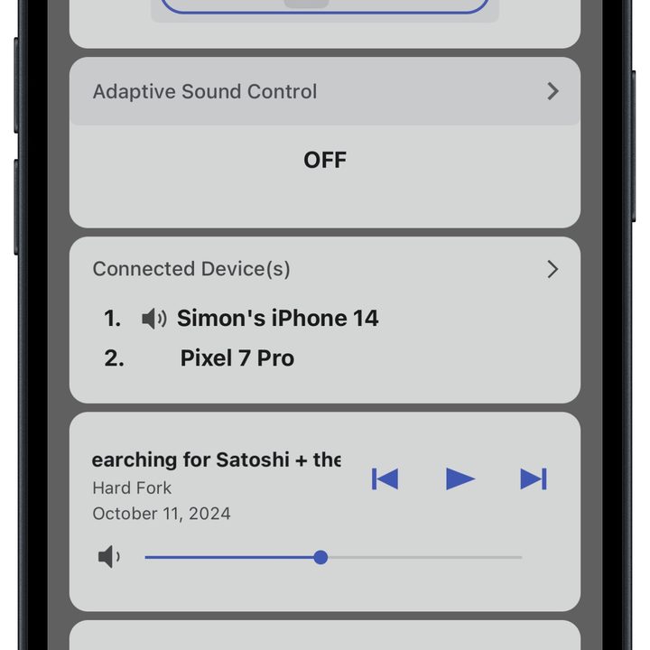 Sony Sound Connect app for iOS: home screen continued.