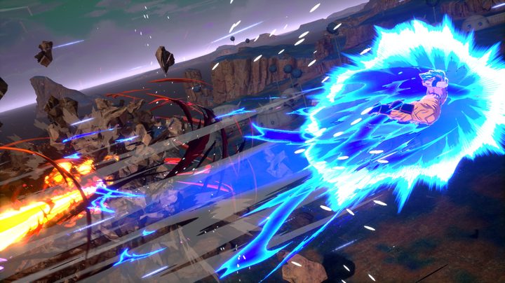 Super Saiyan blue goku flying in Dragon Ball: Sparking! Zero.