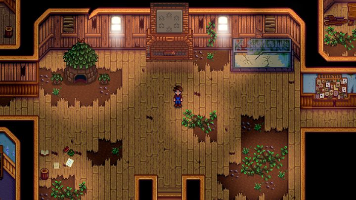 Inside the Community Center in Stardew Valley.