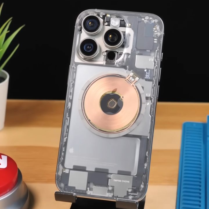 iPhone 16 Pro with a transparent shell.