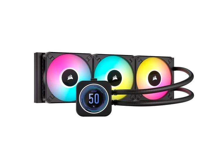 A Corsair iCUE H150i Elite LCD XT AIO cooler with LGB lighting.
