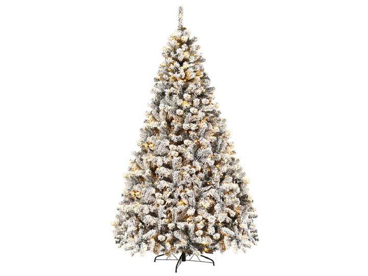 The Costway 9 ft Pre-Lit Premium Snow Flocked Hinged Artificial Christmas Tree on a white background.