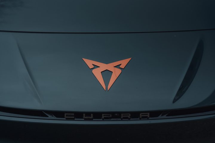 A photo of the Cupra Born VZ's hood badge.