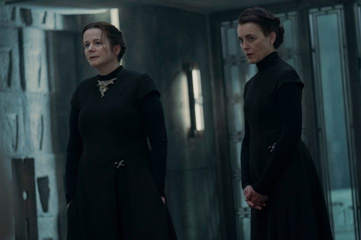Emily Watson and Olivia Williams stand together in Dune: Prophecy.