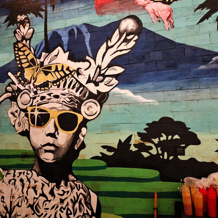 A photo of a mural at Naughty Nuri's BBQ in Bali captured on the Find X8 Pro
