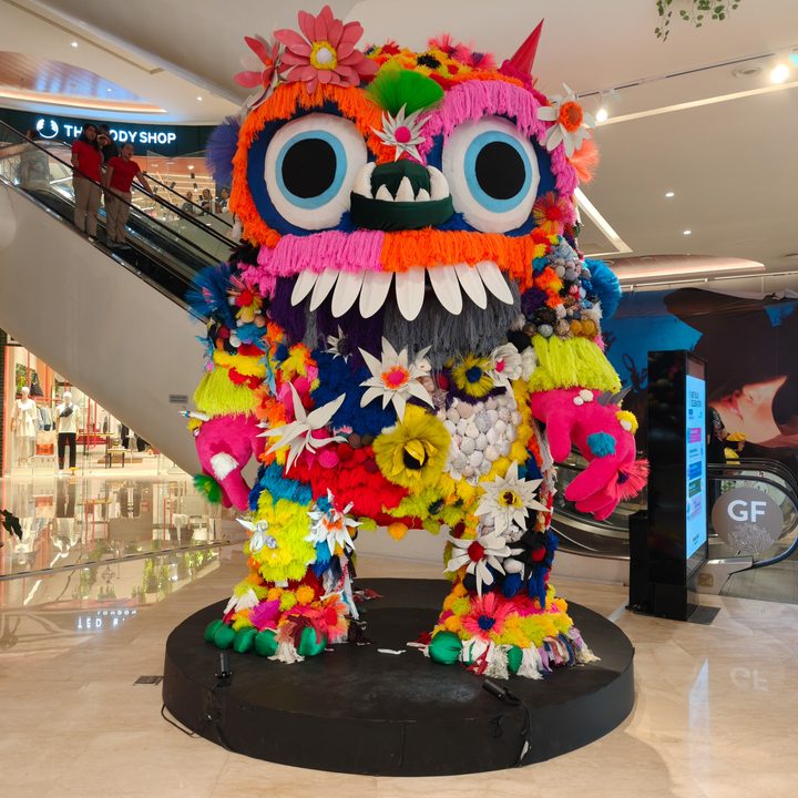 A colorful installation in a shopping mall captured on the Find X8 Pro