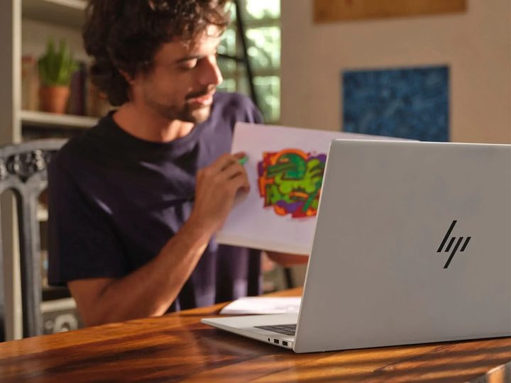 The HP Envy 17.3-inch laptop on a desk.