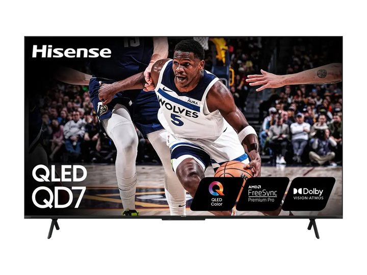 The Hisense 65-inch QD7 QLED 4K TV against a white background.