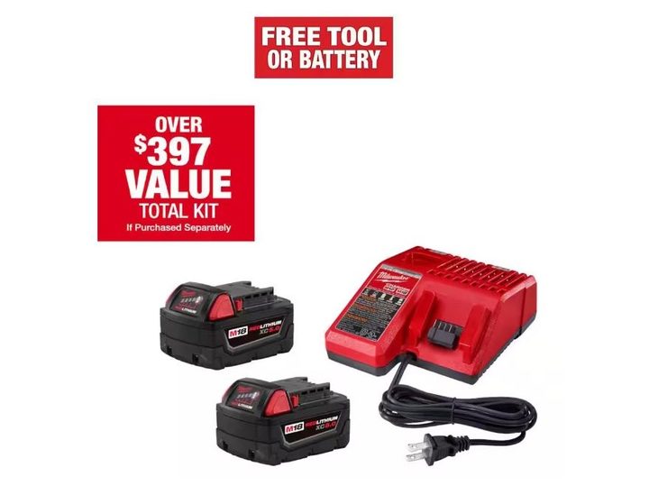 Get two M18 batteries and free tool with the Home Depot's Milwaukee tool deal.