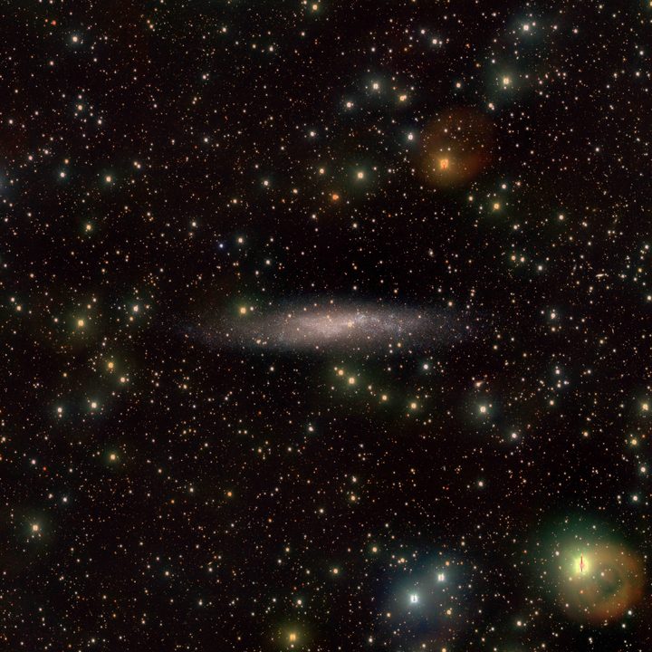 Image of the irregular galaxy NGC 3109, located at a distance of about 4 million light years from us, towards the edge of the Local Group, captured by the VST (VLT Survey Telescope), an Italian telescope managed by the Italian National Institute for Astrophysics (INAF) at ESO’s Paranal Observatory, Chile.