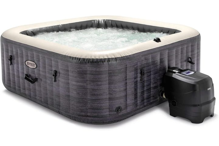 The Intex PureSpa Greystone Deluxe Spa Set on a white background.
