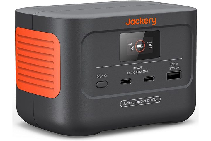 The Jackery Explorer 100 Plus on a white abckground.