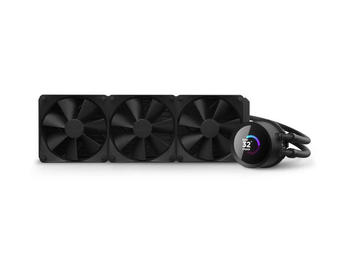 A profile view of the NZXT Kraken 360mm liquid cooler, with its IPS Display.