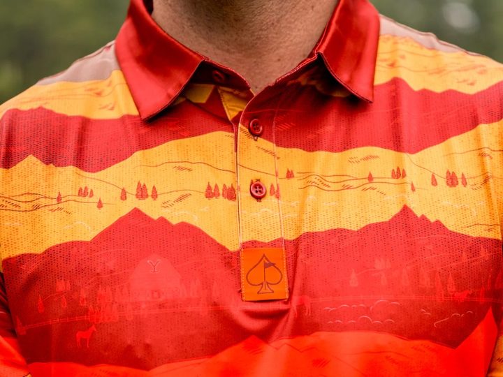 Pins & Aces Yellowstone Montana Sunset polo golf outfit