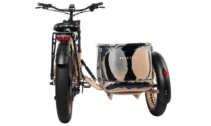 Rear view of the MOD Easy Sidecar Sahara limited edition e-bike.