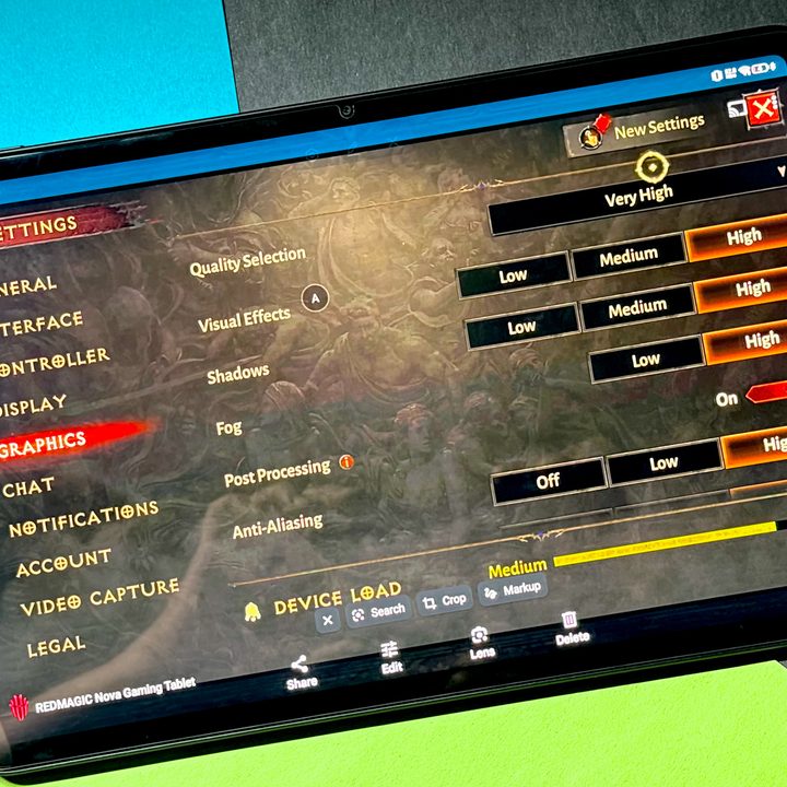 Playing Diablo on Red Magic Nova gaming tablet.