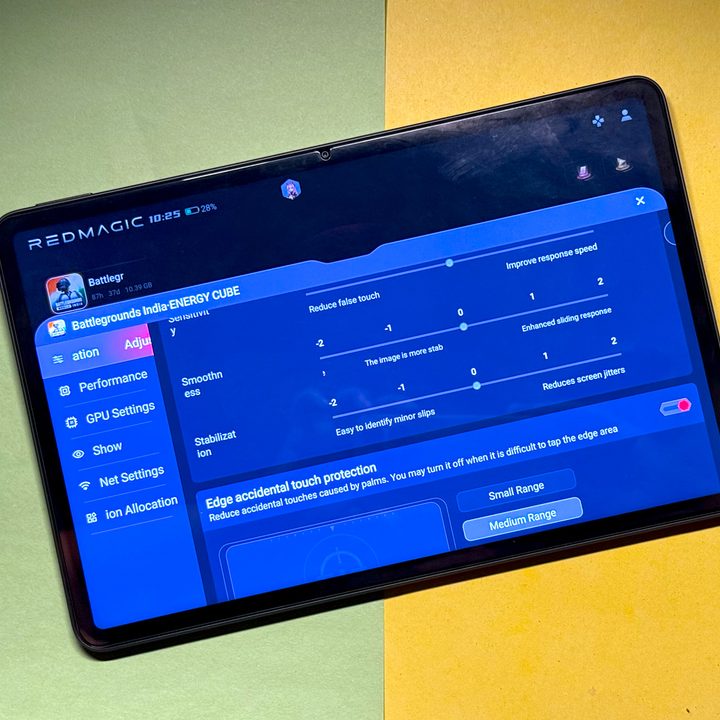 Adjusting display settings on the Red Magic Nova gaming tablet.