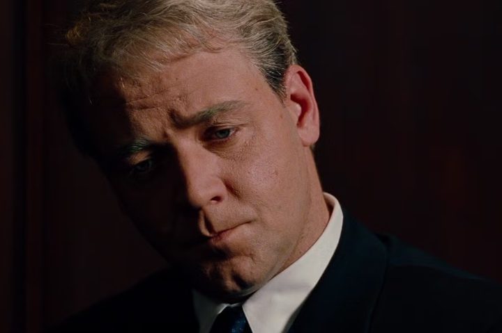 Russell Crowe looks mournful in The Insider.