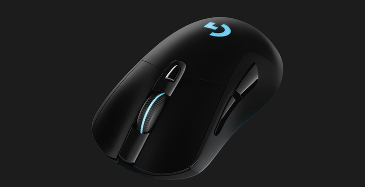 Logitech G703 Lightspeed on a black background.