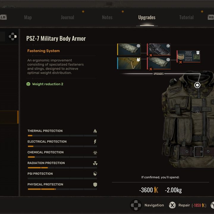 The equipment screen in Stalker 2.