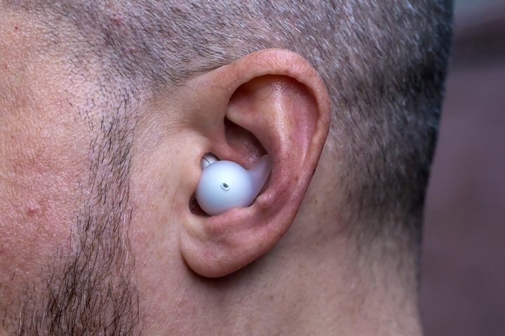 Close-up of Sony LinkBuds Open in ear.