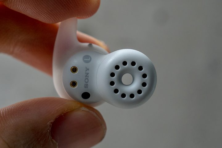 Close-up of Sony LinkBud showing exposed center.