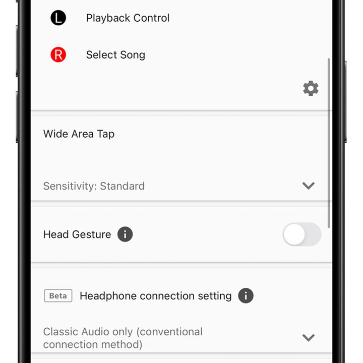 Sony Connect app screenshot showing system page.