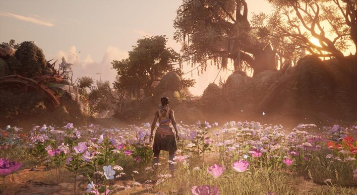 Hazel stands in a field of flowers in South of Midnight.