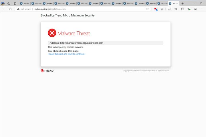 Trend Micro blocked all of Wicar's malware tests.