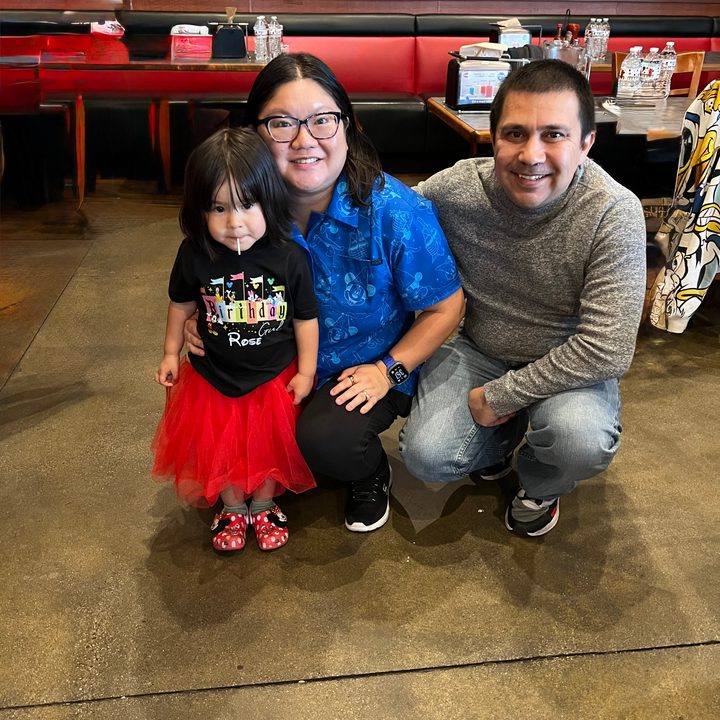 Family photo at birthday party.
