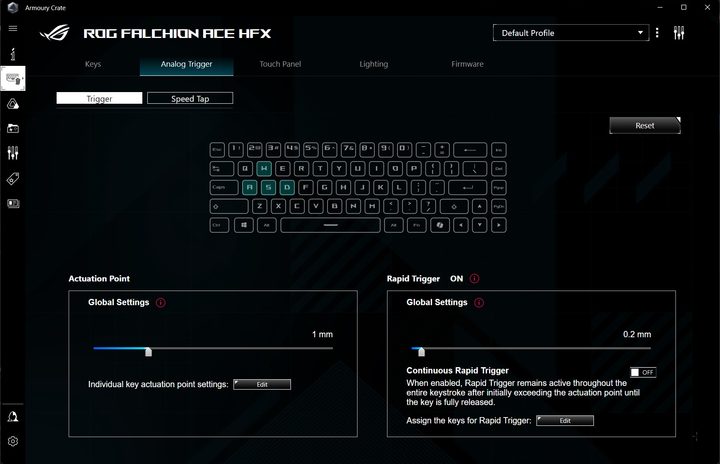 Analogue trigger features in Asus Armoury Crate.