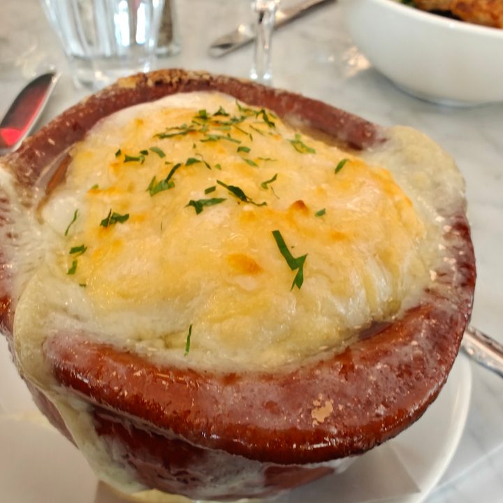 Picture of french onion soup captured on the OnePlus 12.
