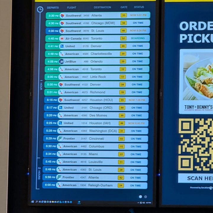 5x photo of an airport information board captured on the Pixel 9 Pro.