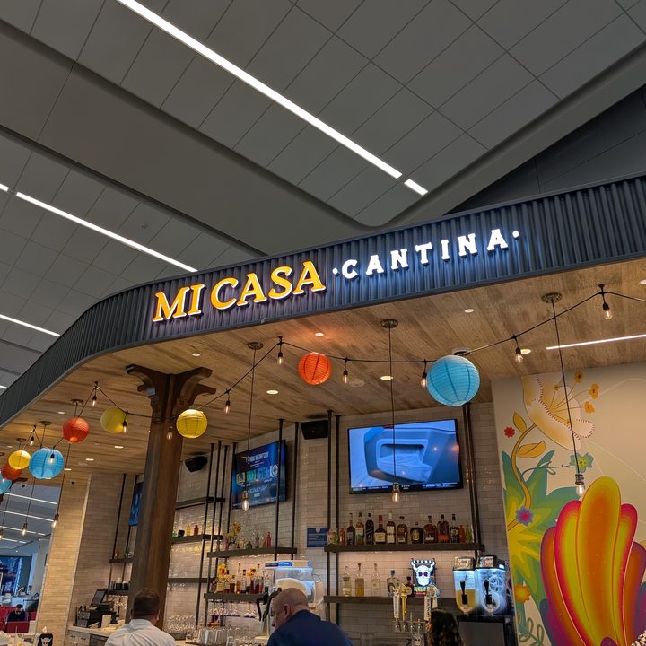 photo of a lit-up Mi Casa Cantina sign captured on the Pixel 9 Pro.