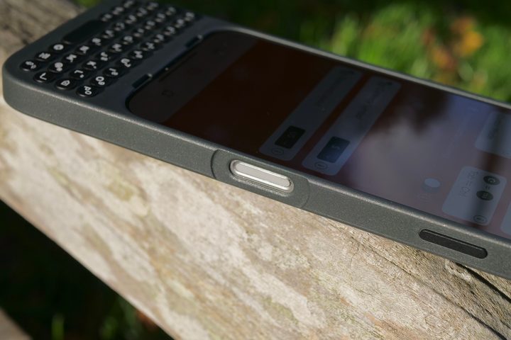 The iPhone 16 Pro Max's Camera Control inside the Clicks Keyboard case.